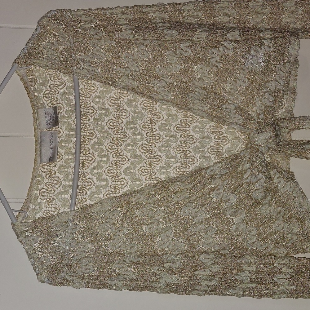 Worthington Shrug Cream Shawl Gold Glittery Sz L